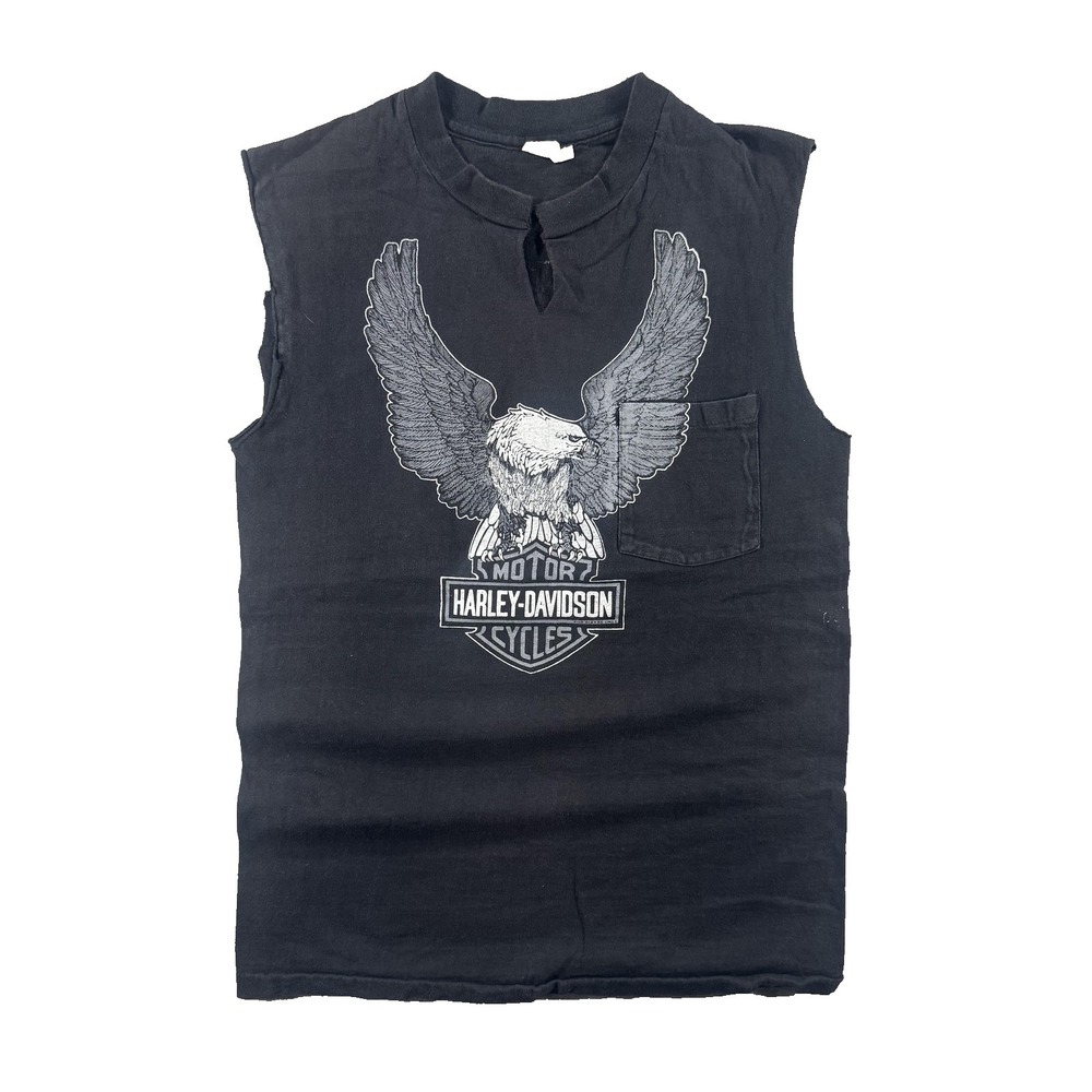 Vintage Hanes Harley-Davidson Shirt Mens Medium Black Sleeveless Black Hills 80s